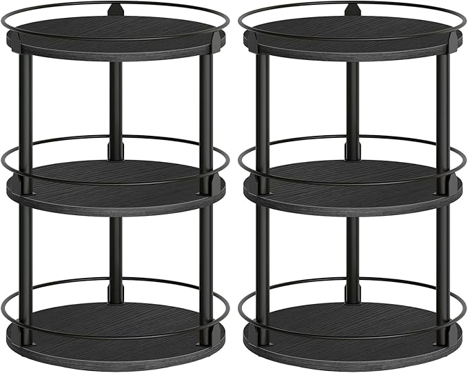 YATINEY Spice Rack, Set of 2 Lazy Susan Organizer, 3 Tier Turntable Organizer For Cabinet, Compact and Versatile, for Kitchen Countertop, Black SR23L2BB