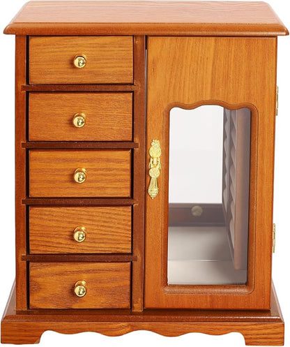 Wooden Jewelry Box, Jewelry Organizer with 5 Drawers, Large Storage Space Desktop Jewelry Storage Box with Anti-Slip Feet,for Organizing Necklaces, Bracelets, Earrings (Light Wood Color)