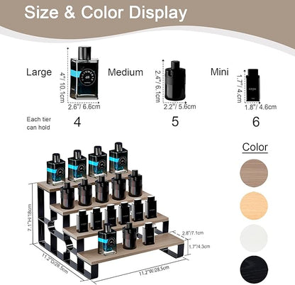 4 Tier Perfume Organizer for Men,Wooden Makeup Organizer,Cologne Stand for Men,Bathroom Organizers and Storage for Vanity,Display Shelf(Walnut-Width=11.2")