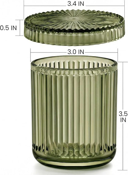 2 Pack Qtip Holder - Apothecary Jars with Lids, Bathroom Organizers and Storage Canister for Cotton Balls,Swabs,Floss Picks,Hair Ties,Clear Glass Vintage Bathroom Decor Jar Set (green2)