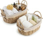 2 Pcs Wicker Basket, Small Woven Storage Baskets with Handles & Liner, Oval Boho Paper Rope Cute Baskets for Gift, Decor, Pantry, Shelf, Table Organizer