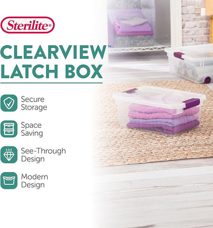 Sterilite 12-Pack ClearView Latch Box, Stackable Organizer Bins with Lids, 15 Quart - Clear Plastic Organization Containers for Closet, Bedroom, Shelving Units and Home or Office Storage