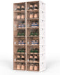 Latoxcaa 8 Tiers Foldable Shoe Storage, No-Tool Assembly Shoe Box with Magnetic Clear Doors, Closed Shoe Rack for Closet, Entryway and Garage, Fits Men's Size 14, 16 Pairs