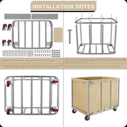 Commercial Laundry cart with Wheels,400L Industrial Laundry cart,Laundry Hamper with Wheels with Steel Frame and Oxford Cloth,440Lbs Load