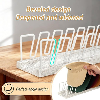 Hat Organizer for Baseball Caps - 14 Caps Organizer & Holder, Anti-Tip Metal Hat Rack & Display Stand, Quick-Install Hat Storage for Closet, Bedroom, Vanity (White wood grain，2 pack)