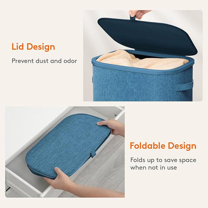 Lifewit Slim Laundry Basket with Lid, Narrow Large Laundry Hamper with Plastic Handles and Removable Bag, Tall Foldable Dirty Clothes Hampers for Laundry Room, Bedroom, Bathroom, Dorm, 65L Dark Blue