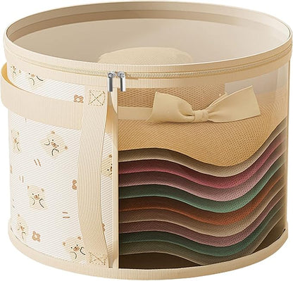 Little Bear Hat Storage Box for Women Men, Travel Hat Box Organizer with Dust Proof Lid, Cowboy Hat Holder with Double Zipper