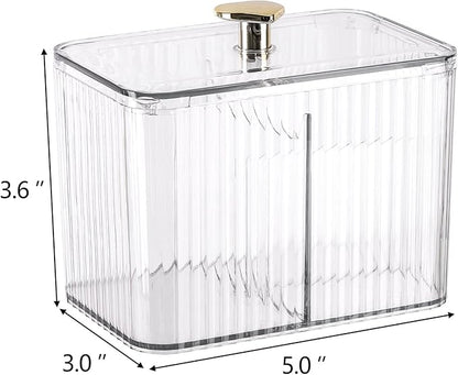 Tbestmax Qtip Holder Dispenser 3-Section Clear Bathroom Organizer Jar 3 Grids Cotton Swab/Pad/Ball Holder Container Cosmetics Storage for Vanity(2 Pack)