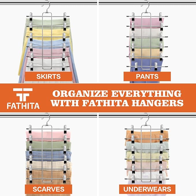 3 Pack Pants-Hangers-Space-Saving,6 Tier Skirt-Hangers with Clips for Closet-Organizers-and-Storage,Foldable Dorm-Room-Essentials-for-College-Students-Girls,Closet Organizer System Jean Yoga Hanger