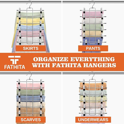Closet-Organizers-and-Storage,6 Tier Pants-Hangers-Space-Saving,Skirt-Hangers with Clips for Closets Organizer,College-Dorm-Room-Essentials,4 Pack Closet Storage Clothes Shorts Hanger (4 Pack-Silver)