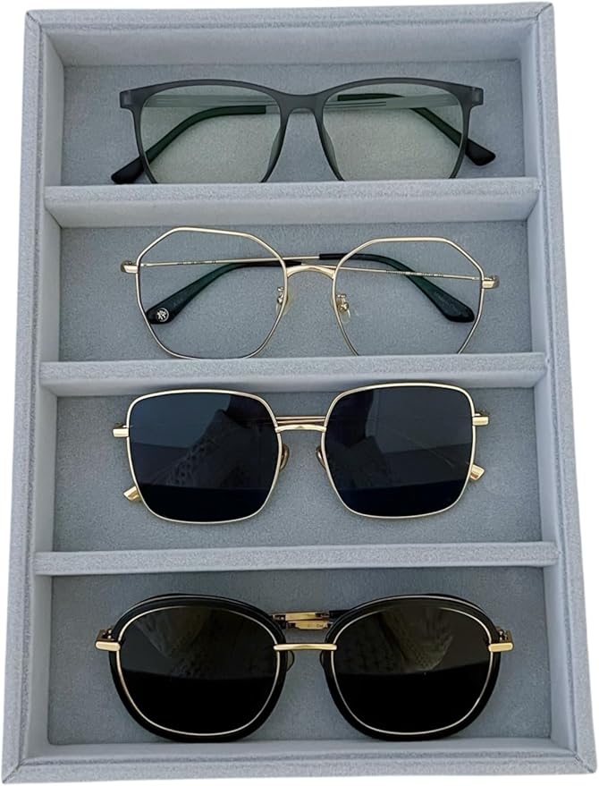 Sunglasses Eyewear Watch Tray Gray Velvet Stackable Organizer Premium Quality Jewelry Storage Multi Function Hallway Orgnization Drawer Divider