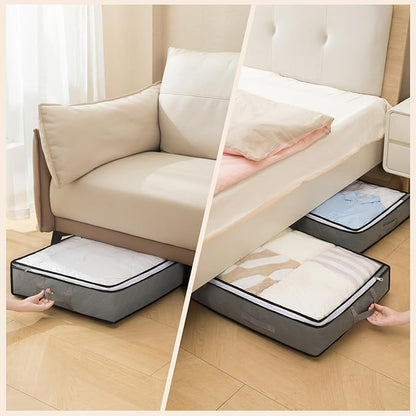 90L Under Bed Storage Containers, Foldable black Underbed Storage Bags - Closet Organizers and Storage Bins for Wrapping Paper, Blanket, Clothing, Comforter, Sweaters, Pillows, Linen Sheets