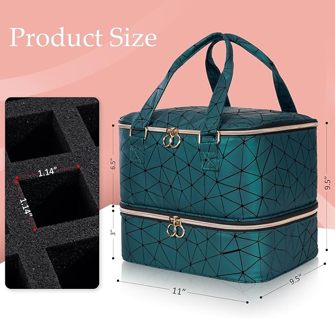 Uross Nail Polish Organizer Bag Holds 42 Bottles Nail Polish & Nail Lamp, Gel Nail Polish Organizers and Storage box for Nail Tech, Nail Kit Supplies Organizer Case - Darkgreen