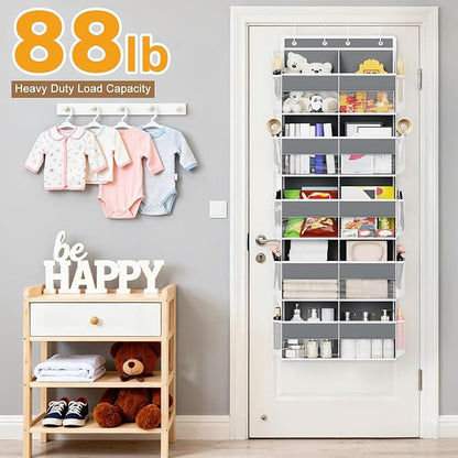 5 Tiers Over The Door Organizer Storage, 88lbs Weight Capacity Behind the Door Storage of 10 Compartments & 10 Mesh Pockets, Hanging Doors Storage Organizer for Shoes, Clothes,Pantry