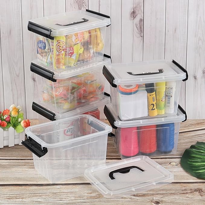 Anbers 3 Quart Small Clear Storage Box with Lid, Set of 6