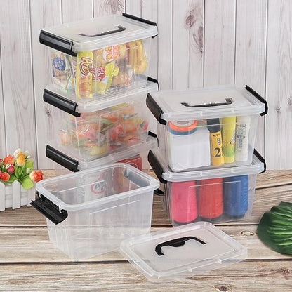 Anbers 3 Quart Small Clear Storage Box with Lid, Set of 6