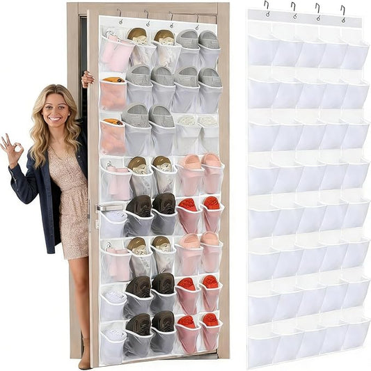 Over the Door Shoe Organizer, Cruise Essentials for Closet & Pantry,40Over The Door Shoe Organizer with Crystal Clear Pockets and Metal Hooks – Heavy Duty Hanging Shoe Storage Rack for Bathroom