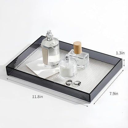 12"x8"Bathroom Vanity Tray for Counter,Black Acrylic Perfume Tray for Dresser,Kitchen soap Dispenser Tray,Coffee Table Tray Decor,Lucite Jewelry Candle Valet Tray,Toilet Organizer