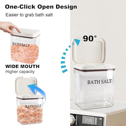 Bath Salt Jar Airtight Lid, Bath Container With Scoop, Bathroom Storage Canister One-Click Pop-Up Design, Clear Jar Bath Tub Accessories For Women Bombs 2L - BPA Plastic