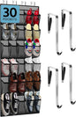 PAULONE Over the Door Organizer with 30 Large Pockets, 3 Sizes of Closet Hangers, Holds up to 69 lbs, Hanging Organizer with Clear Window for Children's Toys, Shoes, Diapers (Gray)