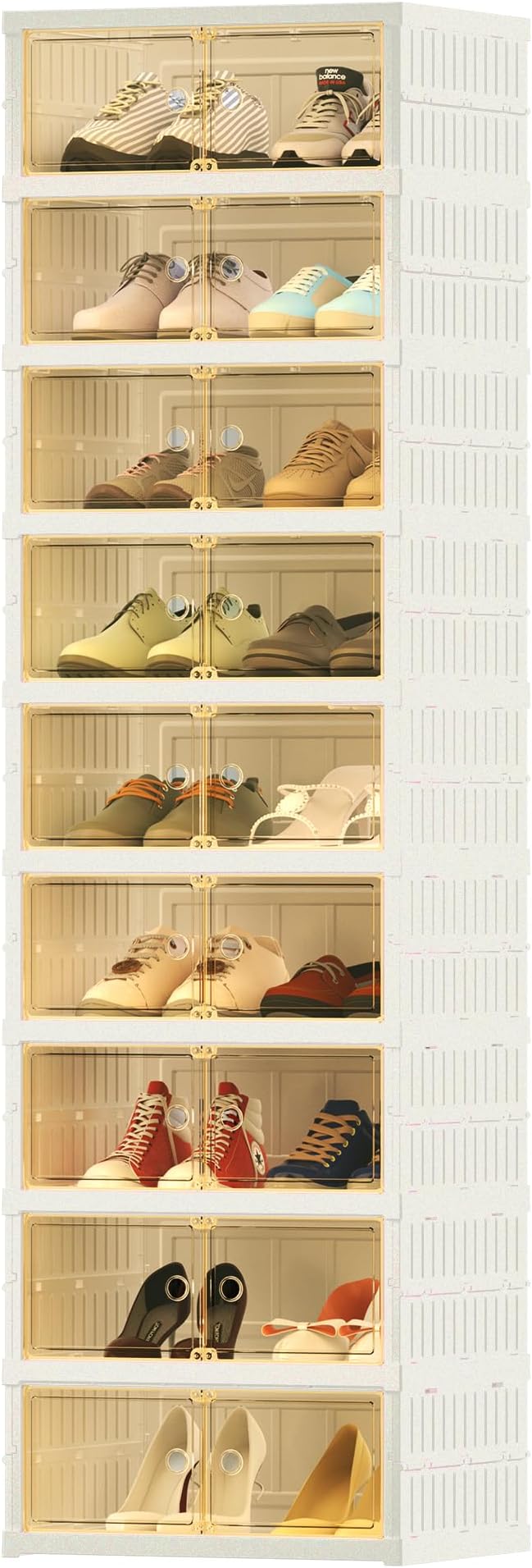 FLEXIMOUNTS Shoe Rack Organizer Storage Box 9 Tiers-18 Pairs, Portable Folding Shoe Rack for Closet Entryway, Collapsible Shoe Cabinet with Magnetic Clear Door for Front Door Entrance