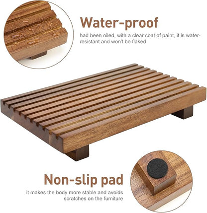 Acacia Wood Risers for Bathroom Tray Kitchen Counter Decor Bathroom Sink Accessories Decorative Wooden Riser Pedestal Stand for Kitchen Soap Tray Vanity Bathroom Countertop Sink Tray Dish Soap Holder