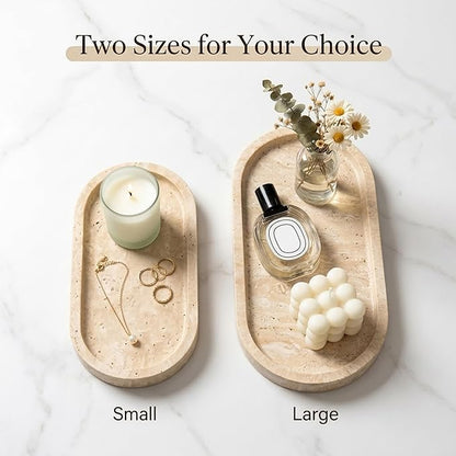 Marble Vanity Tray 11.8" x 5" Italy Natural Travertine Stone Decorative Trays for Jewelry Candles Perfume, Countertop Storage Organizer for Bathroom Dresser Kitchen Home Decor Beige (WH033)