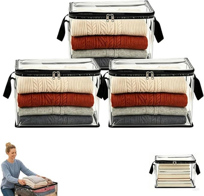 Large Heavy-Duty Thick Plastic Clear Storage Bag for Clothes, Moving & Storage, 2026 Upgraded with Reinforced Handles & Zipper, Stackable Foldable Bins Totes Bags (Black, 3Pcs)