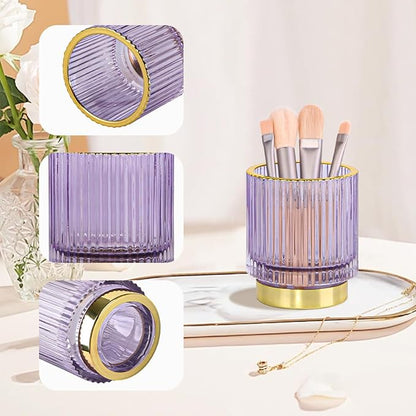 Vintage Makeup Brush Holder Organizer,Dresser Glass Brushes Holder,Vanity Cosmetic Brush Holder,Desktop Crystal Eyeliners Eyebrow Pencil Storage Cup Holder for Countertop (Small Purple)