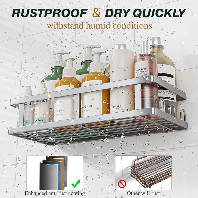 Youvip Shower Caddy Adhesive,No Drill Bathroom Organizer,Large Capacity Rustproof Shelves for Inside Shower,Bathroom Organizers and Storage,Silver