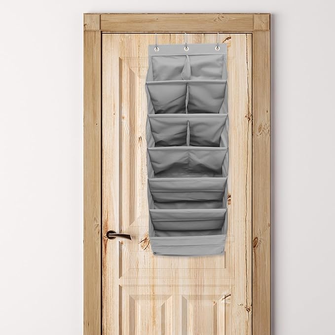 Cabilock -the-door Hanging Storage Bag, 9-compartment Grey Shoe Organizer, Sturdy Multi-layer Dormitory Storage Pouch for Home and Closet Organization