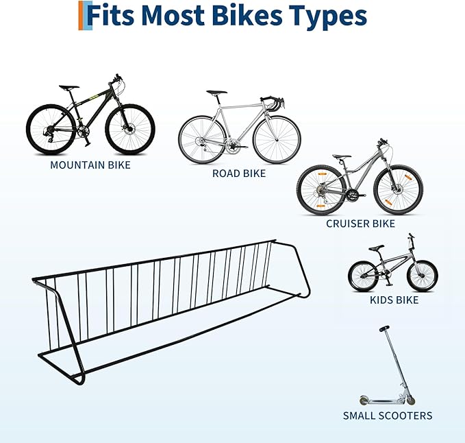 12-Bike Single-Side Floor Bike Rack, Heavy Duty Steel Freestanding Bicycle Parking Stand with Ground Fixing Kit, 122" L Commercial Grade for Garage, Apartment, School, Retail Store