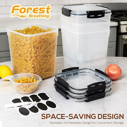 Large Thicker Food Storage Containers with Lids Airtight 5.3L/179Oz, 4pcs Plastic Pantry Storage Container for Dry Food/ Flour/ Sugar/ Pasta/ Cereal/ Baking Supplies, Canister for Kitchen Organization