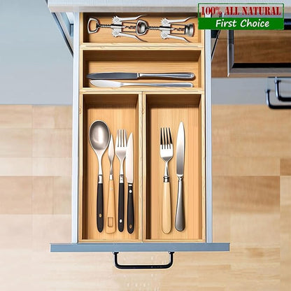 guiogc Bamboo Drawer Silverware Organizer, Utensil Tray for Kitchen (L:11.8"x4.92"x1.9", S:9.85"x3.55"x1.8" Set of 4)
