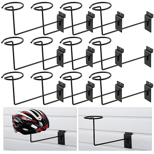 Kigley 12 Pcs Hat Display Wall Mount, Metal Hat Helmet Rack Retail Store Display Shelves Organizer, Slat Wall Accessories for Home Retail Shop Racks Craft Show Garage (Black)
