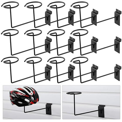 Kigley 12 Pcs Hat Display Wall Mount, Metal Hat Helmet Rack Retail Store Display Shelves Organizer, Slat Wall Accessories for Home Retail Shop Racks Craft Show Garage (Black)