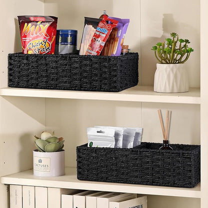 Vagusicc 2 Section Wicker Storage Basket, Black Wicker Baskets, Toilet Tank Basket, Small Baskets for Organizing Storage Shelves, 2-Pack