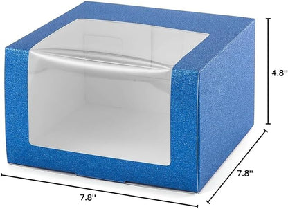 LADYBRO 10 Pack 7.8" x 7.8" x 4.8" Black Gift Boxes with Window Display for Hat Storage Containter for Baseball Caps (Fitted, Snapbacks, Trucker) (Glitter Royal Blue, 7.8" x 7.8" x 4.8")