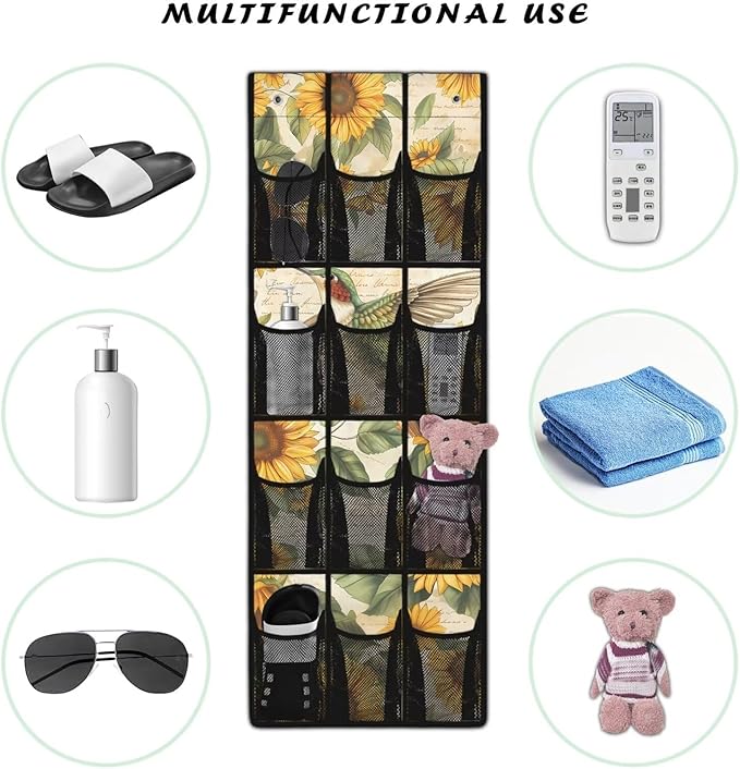 Generic Sunflower Hummingbird Shoe Organizer Door Hanger Reusable Over The Door Shoe Storage Organizer Good Organizing Items for Housewives Renters Women Men