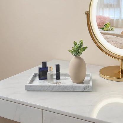 Large Marble Vanity Tray, Luxury Stone Organizer for Bathroom & Kitchen Counter | Holds Soap Dispenser, Jewelry, Perfume Bottles | Non-Resin, Non-Ceramic Décor
