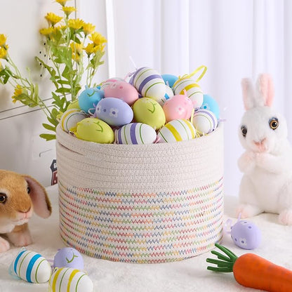 MiniArk Small Basket for Organizing | Cube Shelf Closet Storage Baskets | 9.7×9.7×7.1” | Woven Rope Gift Basket | Nursery | Round 3 Packs Rainbow