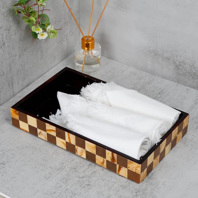 Handicrafts Home Small Bathroom Tray for Countertop, Resin Inlay Vanity Tray for Perfume & Cosmetics, Guest Towel Holder, Decorative Serving Tray for Bathroom,10x6, Vintage Decor, Brown Bathroom Tray