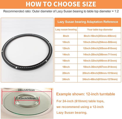 TamBee 20 Inch Lazy Susan Bearing Base, 450 lbs Load Capacity Heavy-Duty Mute Turntable Ring Lazy Susan Hardware for Dining Table, DIY (Black)
