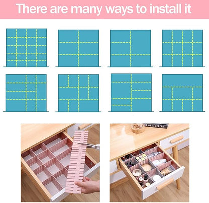acDesign 40Pcs Grid Drawer Dividers, Adjustable Drawer Organizer for Socks, Underwear, Lingerie, Makeup, Bedroom Office Kitchen Storage (Pink)
