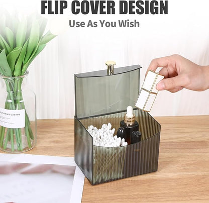 2-Grid Green Qtip Holder Dispenser,Transparent Cotton Ball Holder,Clear Bathroom Organizer with Lid Guest Bathroom Essentials for Cotton Swabs and Balls Container Cosmetics Storage for Vanity