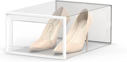 SEE SPRING 12 Pack Shoe Storage Box, Clear Plastic Stackable Shoe Organizer for Closet, Space Saving Foldable Shoe Rack Sneaker Container Bin Holder