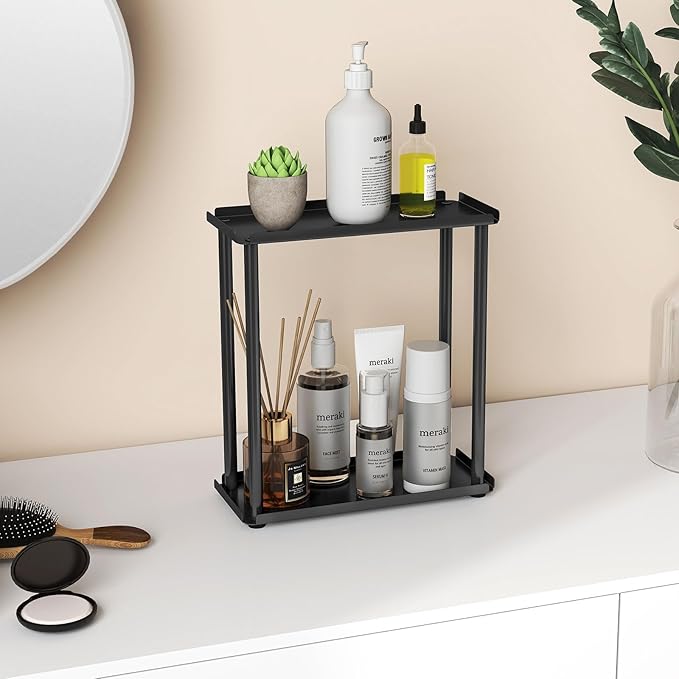 2-Tier Metal Small Bathroom Makeup Organizer Vanity Countertop Skincare & Perfume Storage