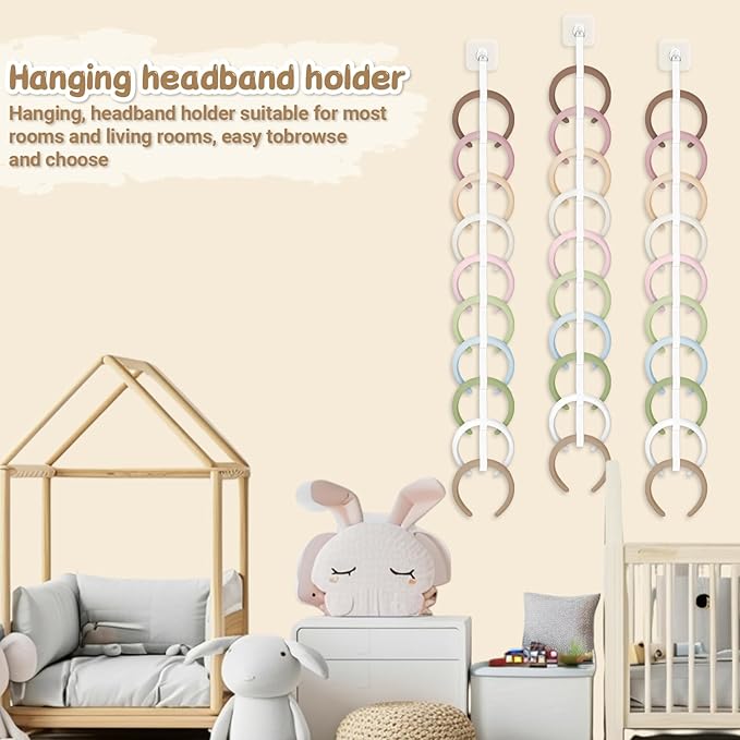 Norme 3 Pcs 3.3FT Extended Headband Holder Organizer Wall Hanging Hairband Storage for Women Hair Hoop Display Headband Hair Accessories Organizer for Bedroom, Dorm & Closet(White)