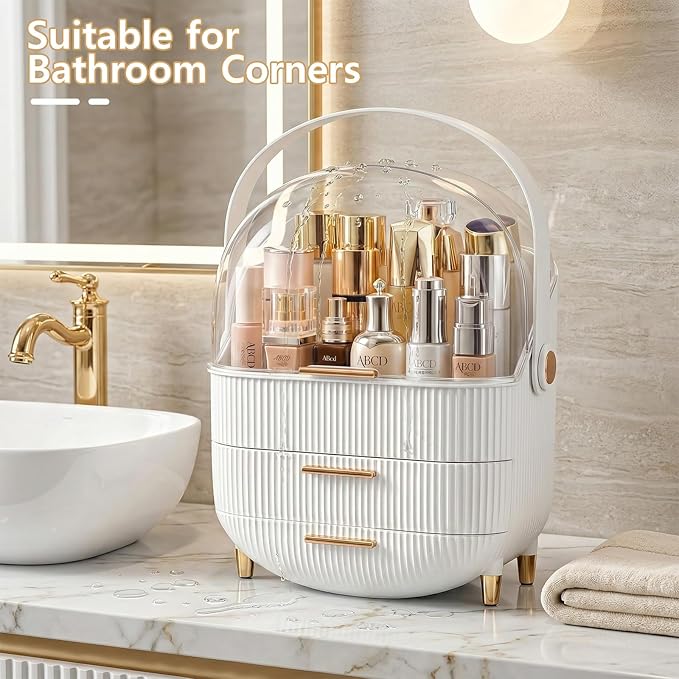 NestOrganix Makeup Organizer Skincare Organizers - Cosmetic Display Cases with Transparent Cover, SkinCare Organizers for Bathroom Countertop, Bedroom Vanity Desk, Lipstick Organizer, White