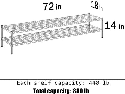 18" Deep x 72" Wide x 14" Height Wire Shelving Kit | 2-Tier | NSF Commercial Storage Rack Unit